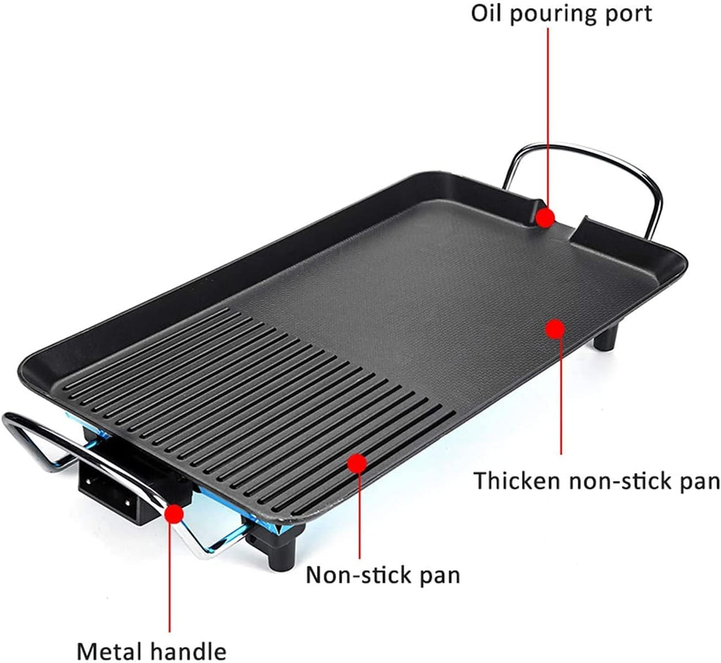 Smoke Free Electric Grill Griddle 1500W Indoor Smokeless Nonstick Pancake 40X24cm with Cool-Touch Handle, 5-Level Control