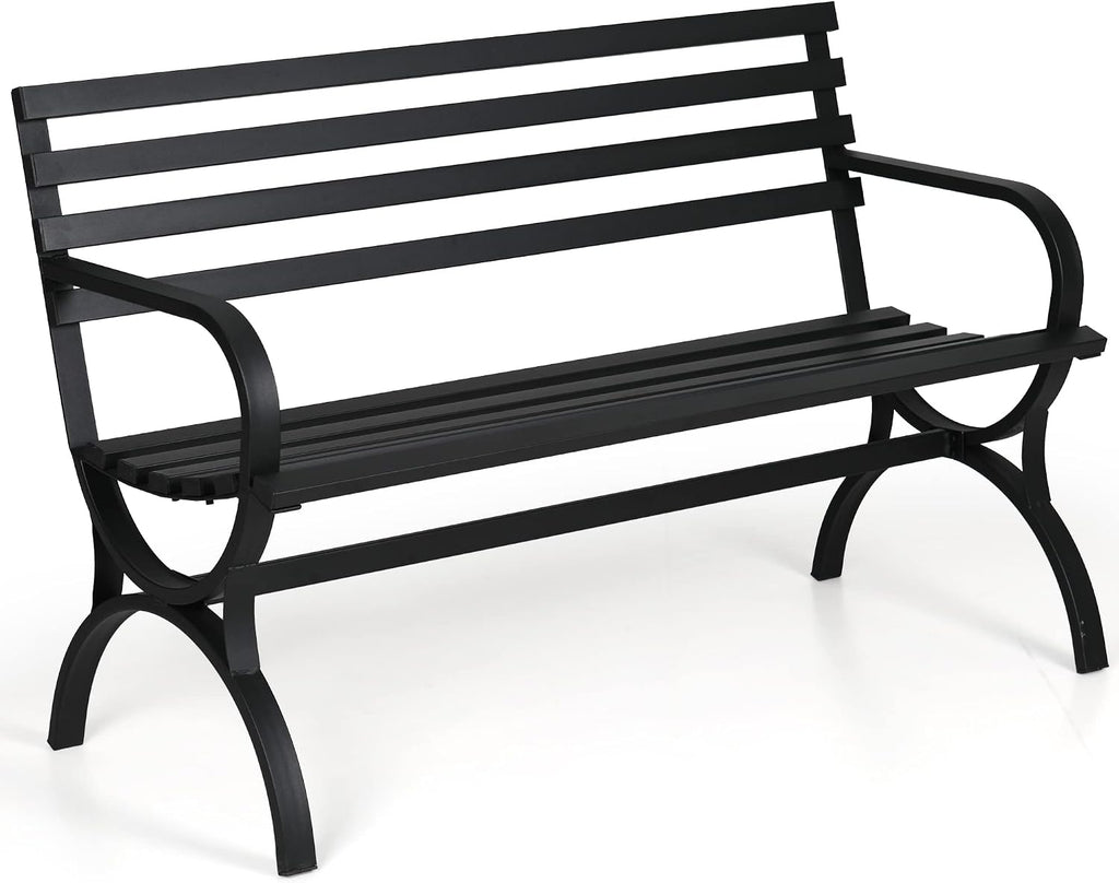 Sophia & William Outdoor Garden Bench Patio Park Bench, Metal Frame Furniture with Backrest and Armrests for Porch Yard Lawn Deck, Black