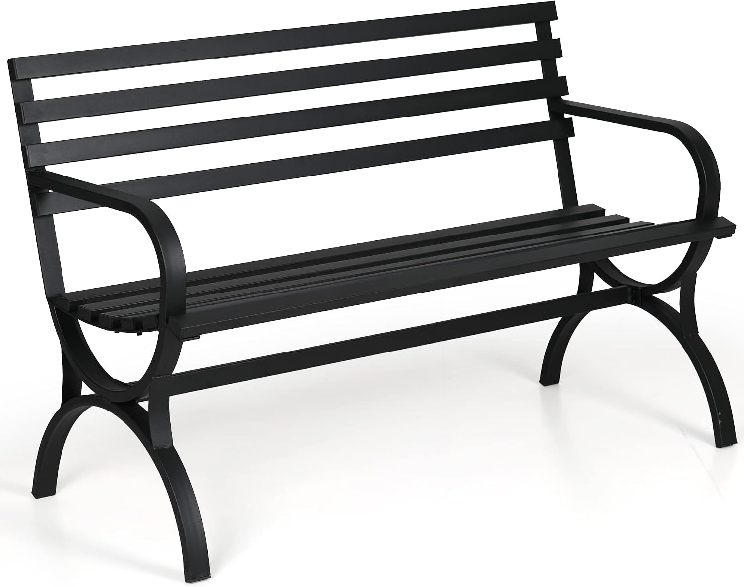 Sophia & William Outdoor Garden Bench Patio Park Bench, Metal Frame Furniture with Backrest and Armrests for Porch Yard Lawn Deck, Black
