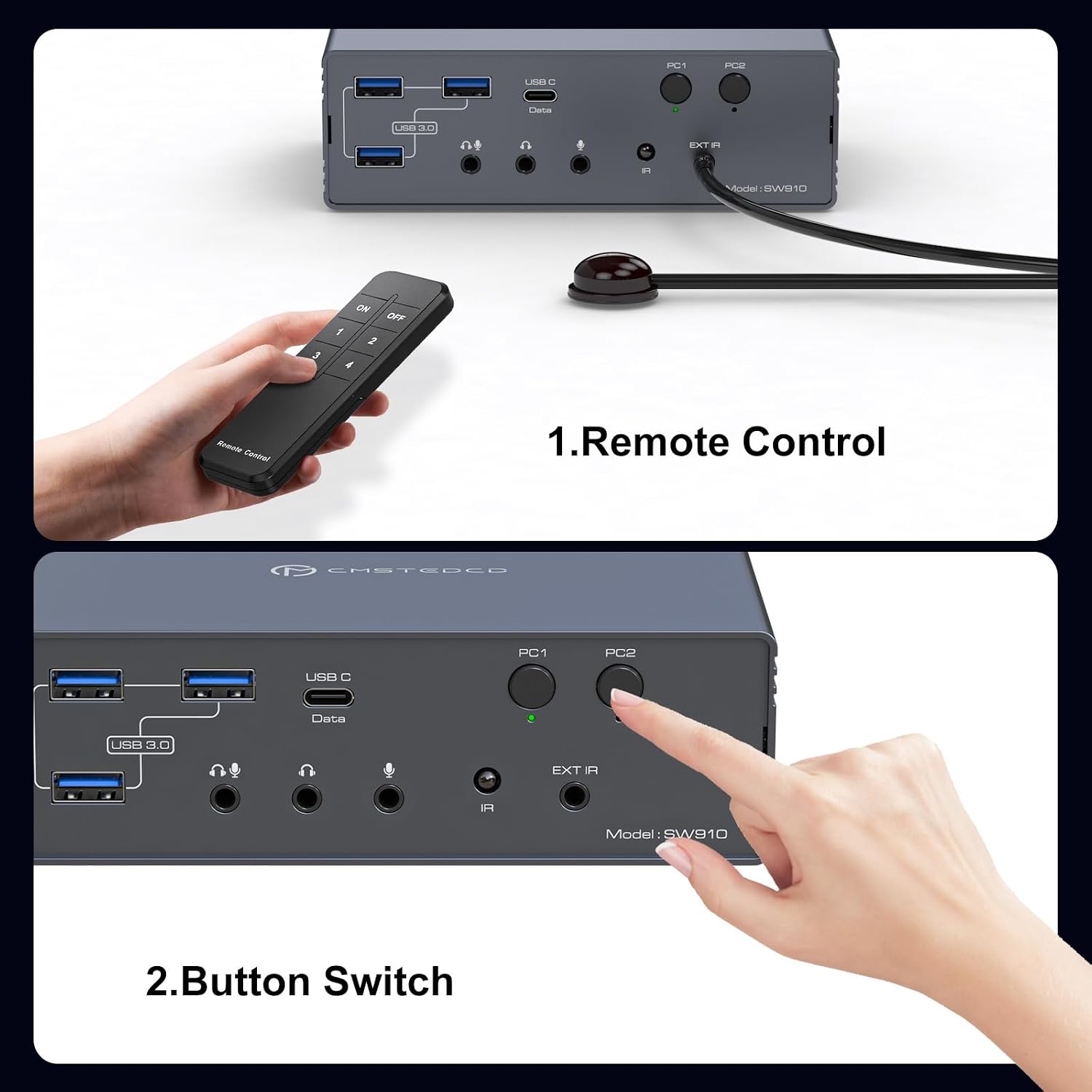 KVM Switch 2 Monitors 2 Computers Docking Station 16-in-1 4K120Hz for M1/M2/M3/M4 with Ethernet EDID, USB 3.0/USB C Thunderbolt 3/4/5 in, 2 HDMI Out Extended/Mirrored Mode for Windows Mac