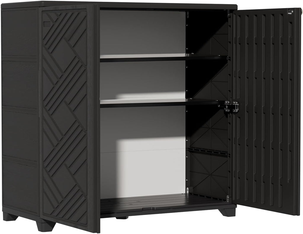 ZZM Indoor/Outdoor Storage Cabinet Waterproof, 34'x15'x34' Plastic Outdoor Storage Box for Garden Balcony Bathroom, All Weather Outdoor Storage Clearance, DIY Usage, with 2 Shelf (Black)