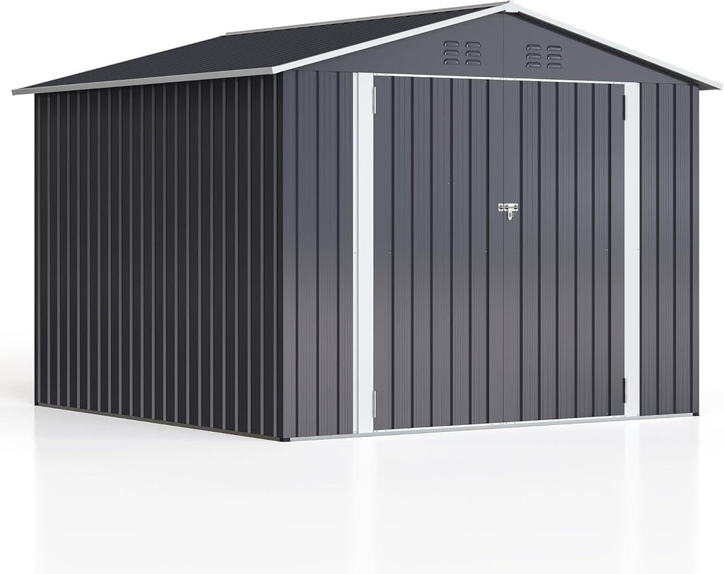 AirWire 8x8 FT Outdoor Storage Shed, Garden Shed with Updated Frame Structure and Lockable Doors, Metal Tool Sheds for Backyard Garden Patio Lawn, Gray