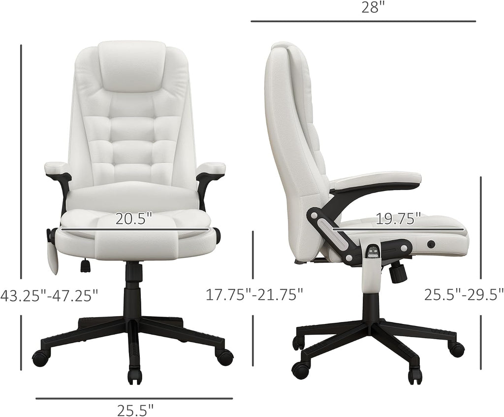 HOMCOM High Back Vibration Massage Office Chair with 6 Vibration Points, Heated Reclining PU Leather Computer Chair with Armrest and Remote, White