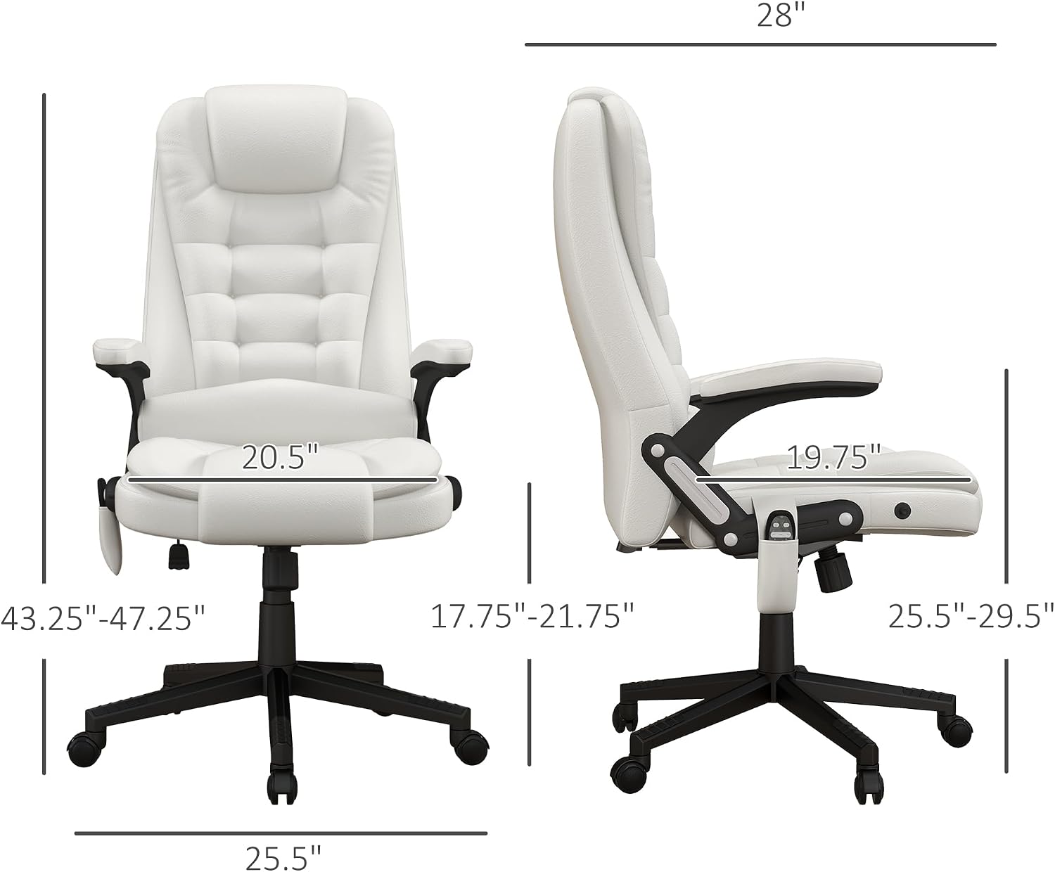 HOMCOM High Back Vibration Massage Office Chair with 6 Vibration Points, Heated Reclining PU Leather Computer Chair with Armrest and Remote, White