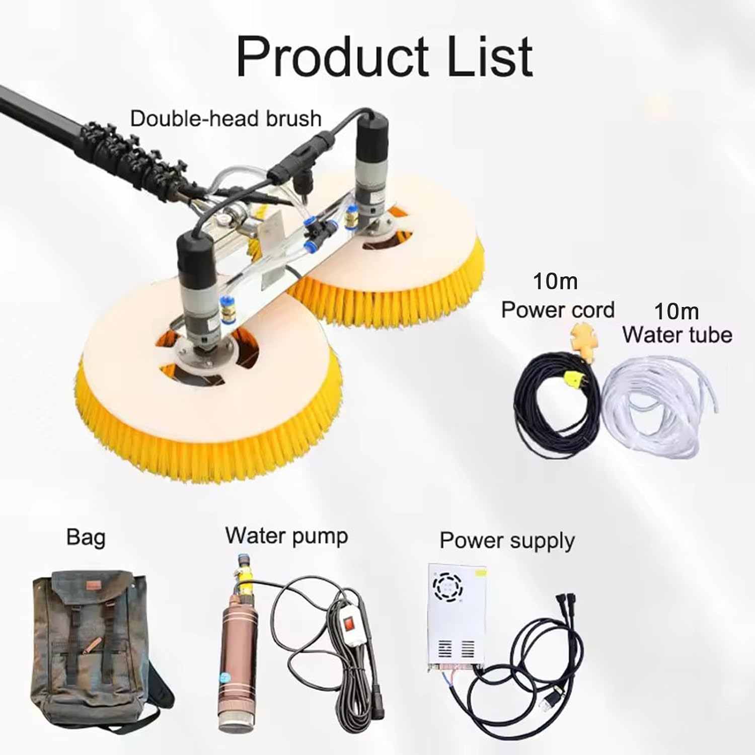 Solar Cleaning Brush, Electric Solar Photovoltaic Panel Cleaning, 70cm Rotating Double Brush Head, Water Powered Pole Kit, Solar Panel Cleaning Telescopic Rod, Outdoor Washing Device Tool,5M