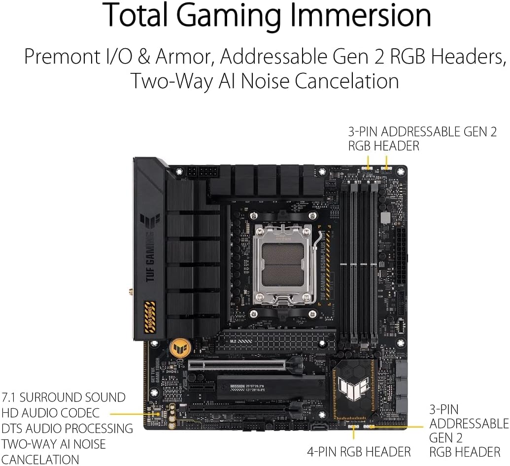 ASUS TUF Gaming B650M-PLUS WiFi AMD B650 AM5 Ryzen™ Desktop 9000 8000 and 7000 ATX Motherboard, 14 Power Stages, PCIe® 5.0 M.2, DDR5 Memory, 2.5 Gb Ethernet, USB4® Support Aura Sync