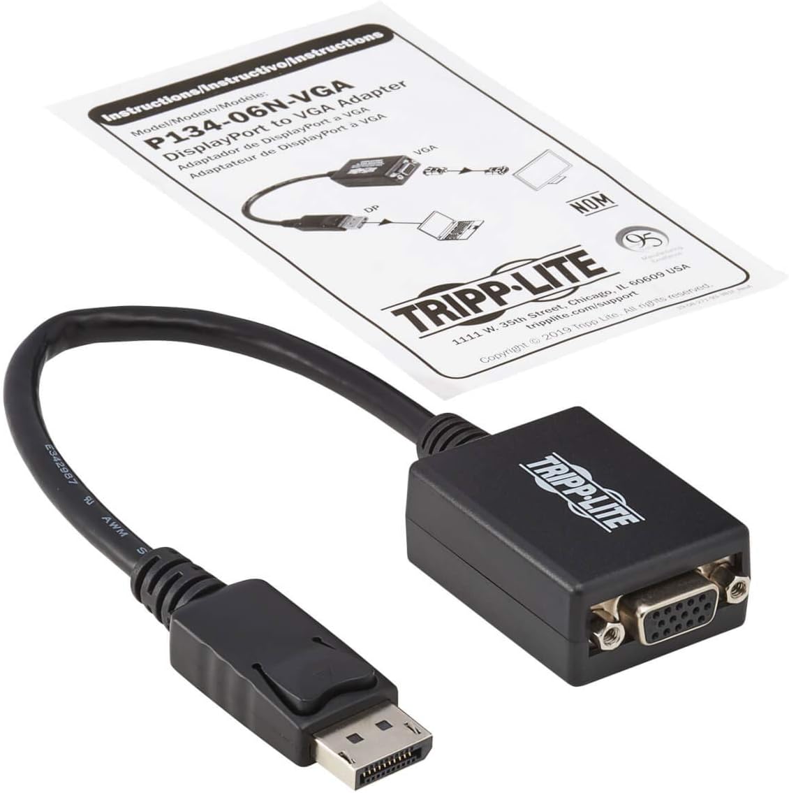 Tripp Lite DisplayPort to VGA Adapter Converter Active M/F 6In 50 Pack