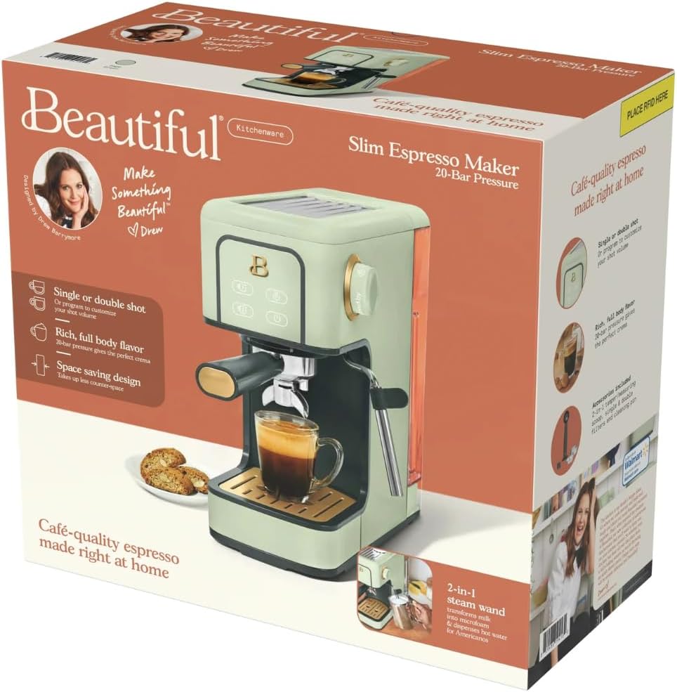 Slim Espresso Maker – 20‑Bar Pressure, Dual‑Spout 52 mm Portafilter, 50 oz Removable Tank, 2‑in‑1 Steam Wand & Touch Controls (Sage Green)