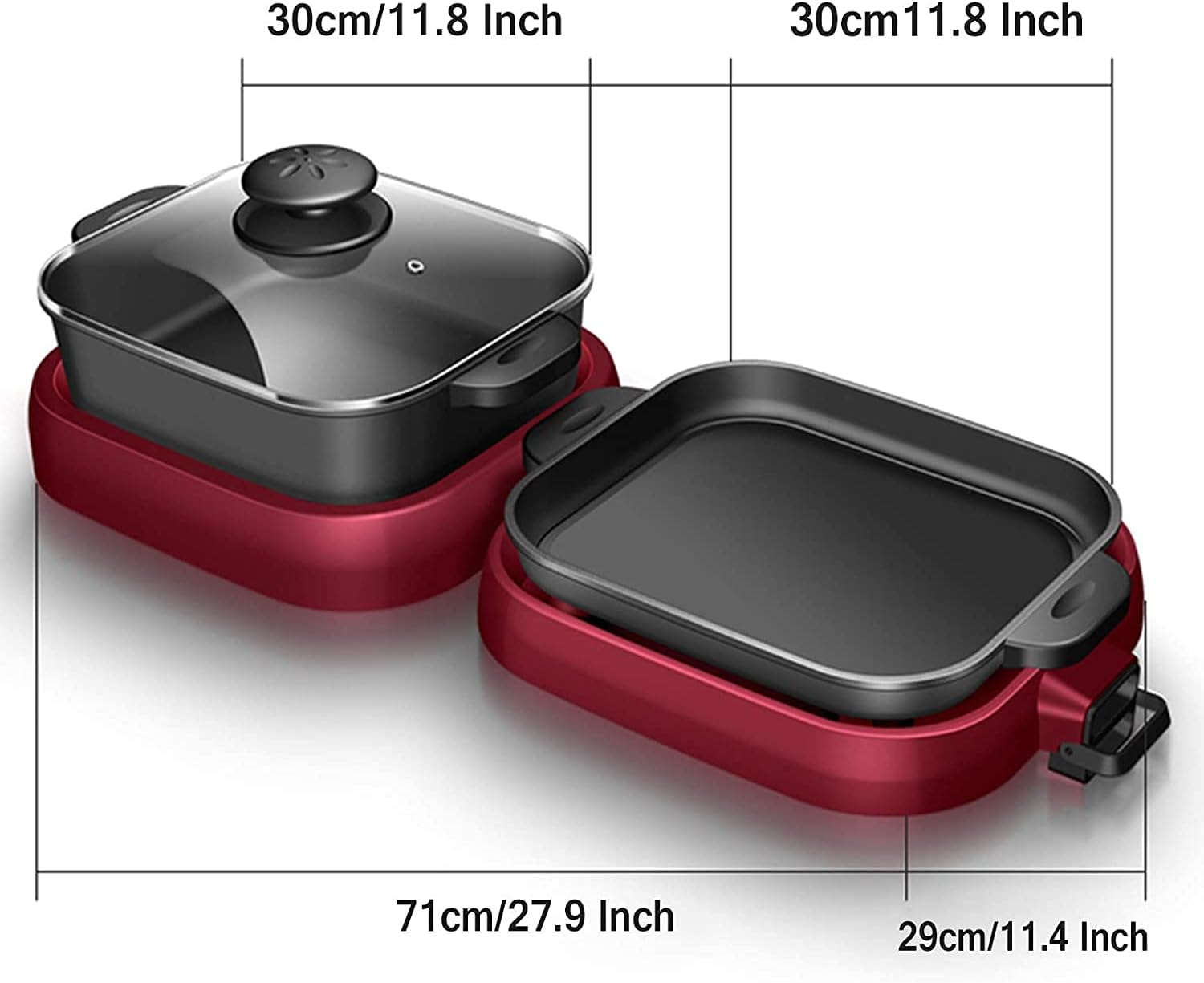 2-IN-1 Electric Grill & Hot Pot, Foldable Roasted Baking Pan Dish Pot,Separately Dual Temperature Control BBQ and Smokeless Shabu-pot,2000W