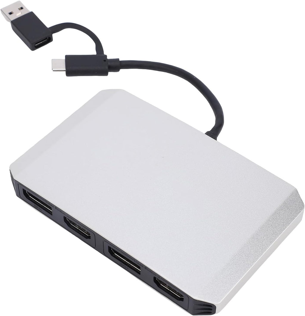 Asixxsix USB 3.0 & USB C to Dual HDMI Adapter 4K 60Hz, Monitor Splitter Extended Display for Dual Monitor, Type C to Display Port Multiport with HDMI/PD