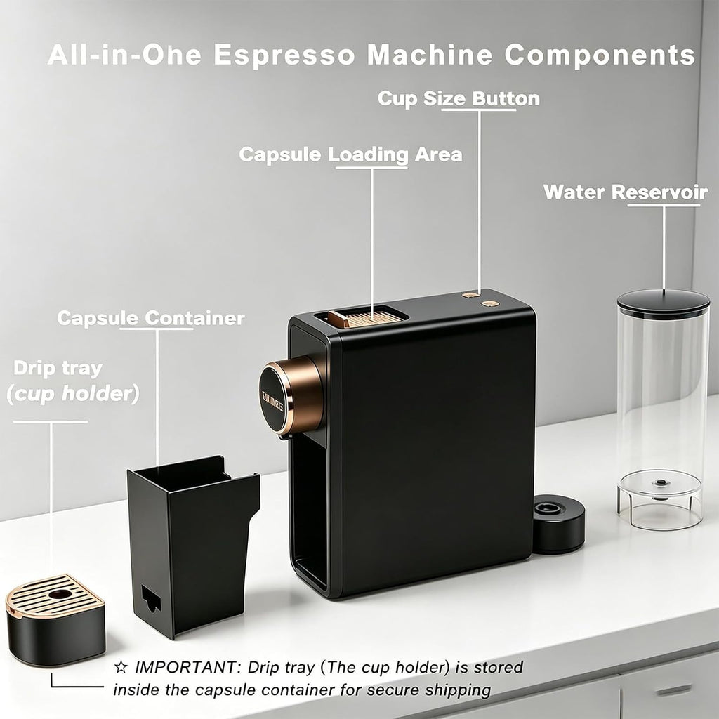 Espresso Machine Compatible with Nespresso Original Capsules, 20 Bar High Pressure Single Serve Coffee Maker, Programmable Mini Pod Coffee Machine with 18oz Tank for Espresso & Lungo - Black