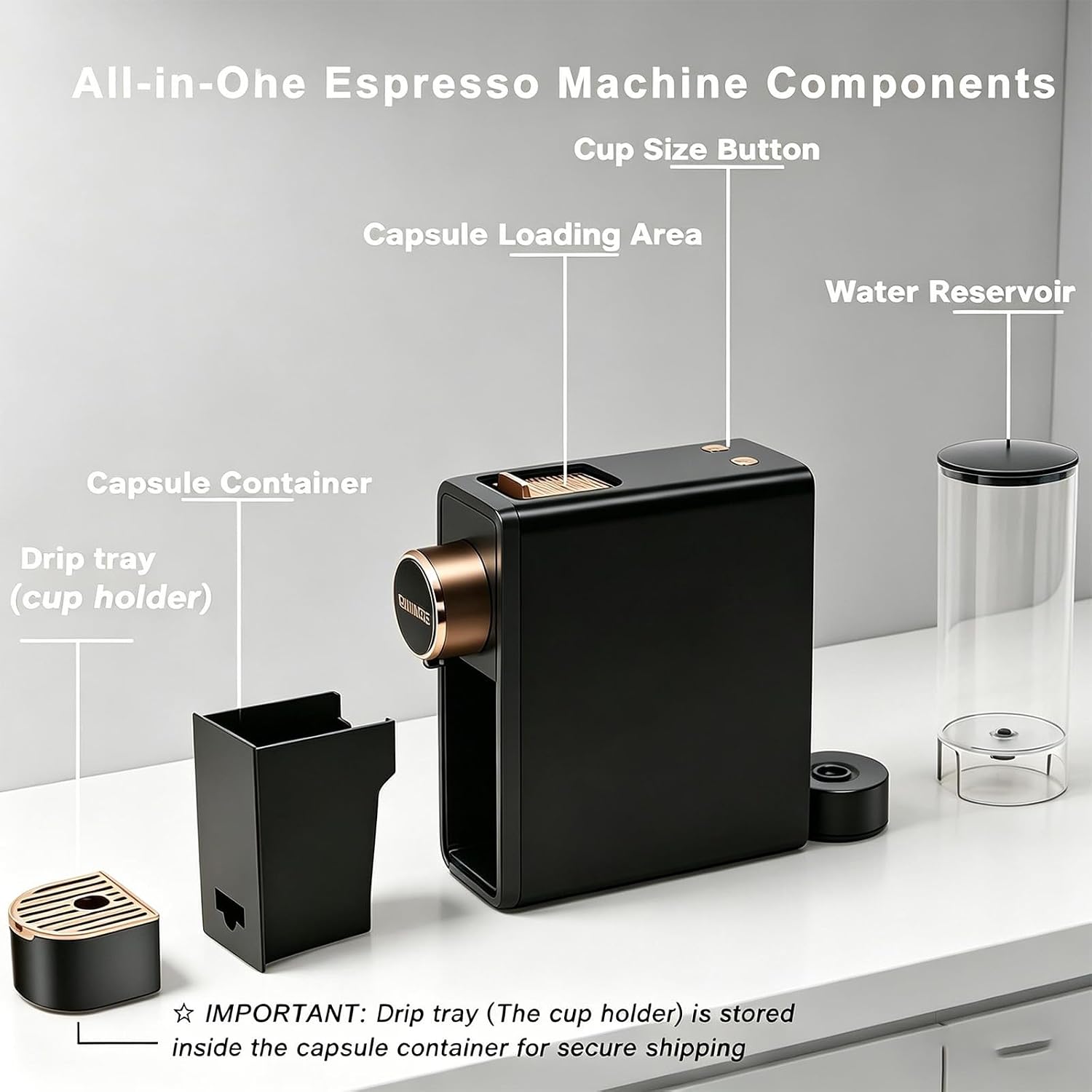 Espresso Machine Compatible with Nespresso Original Capsules, 20 Bar High Pressure Single Serve Coffee Maker, Programmable Mini Pod Coffee Machine with 18oz Tank for Espresso & Lungo - Black