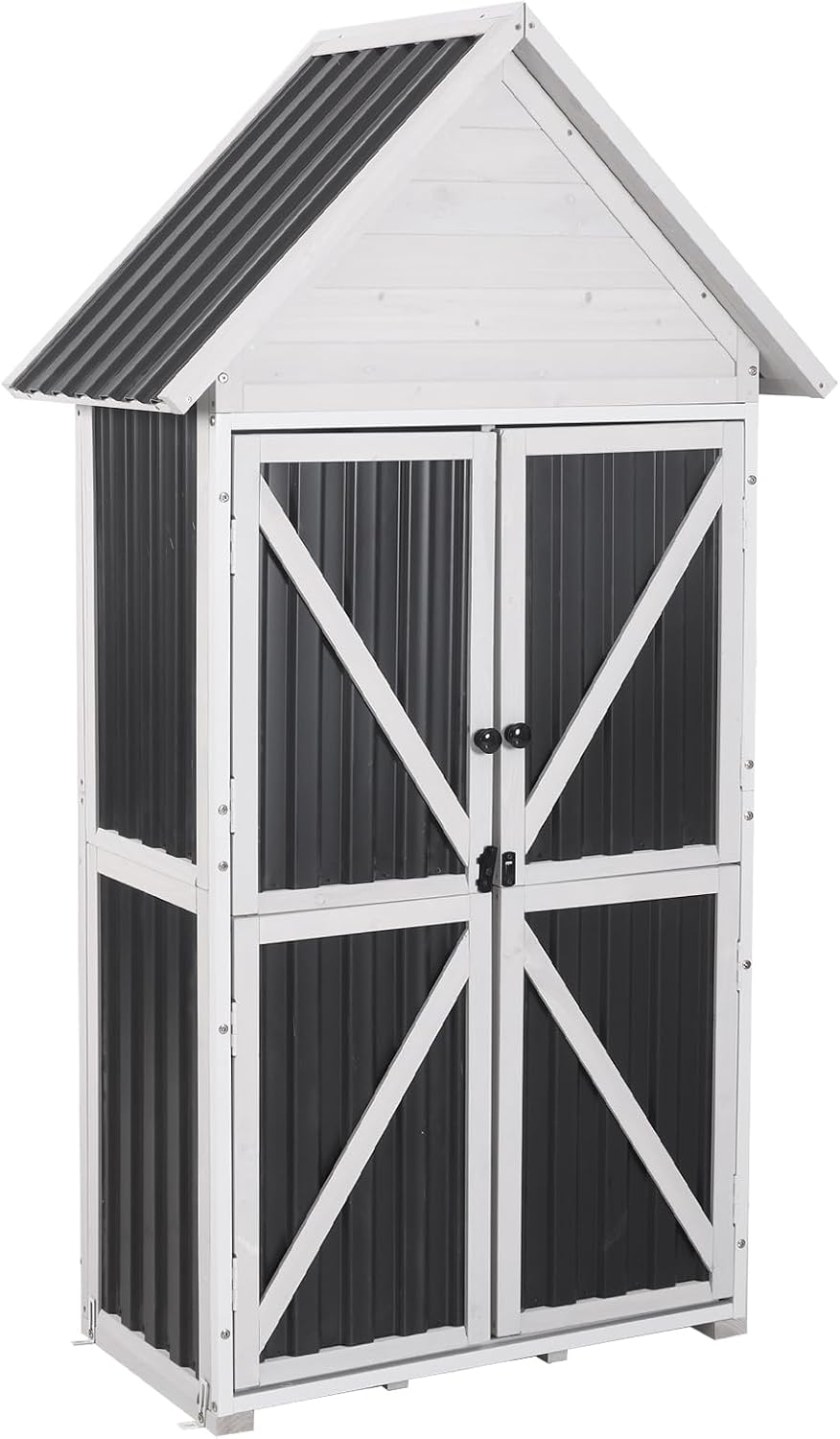 Outdoor Storage Shed Cabinet Strong Iron Frame Surrounding Garden Tool Storage with Adjustable Shelfs,Large Space
