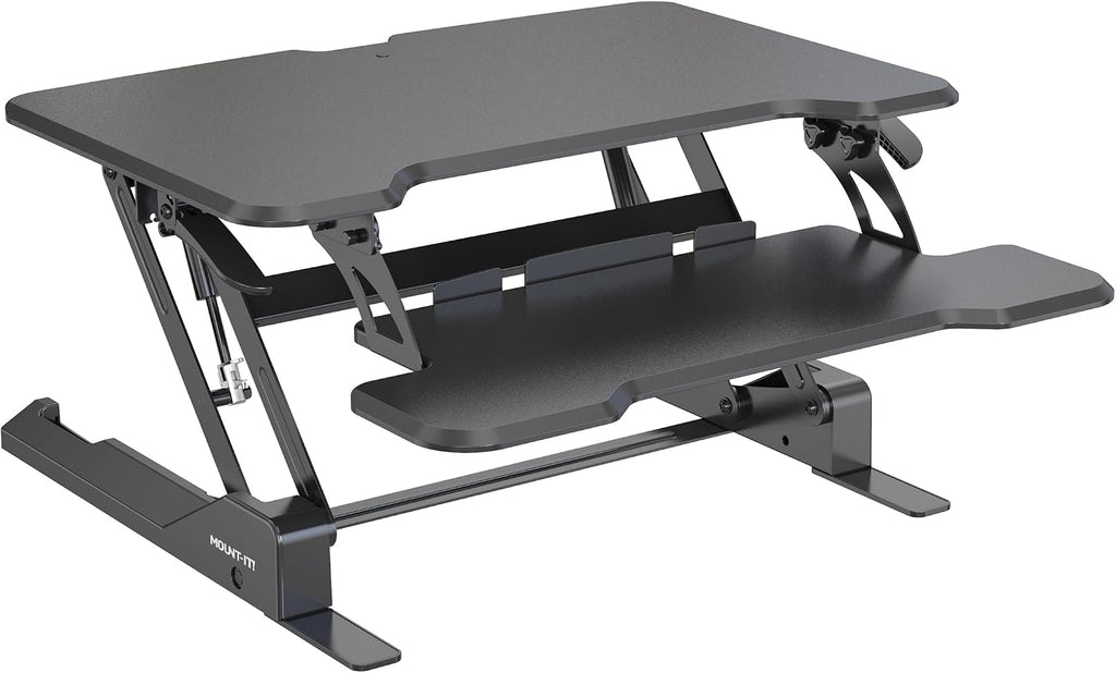 Mount-It! Height Adjustable Standing Desk Converter, Compact 30' Wide Tabletop Standing Desk Riser with Gas Spring, Desktop Stand Up Workstation with Keyboard Tray Fits Monitor or Laptop, Black