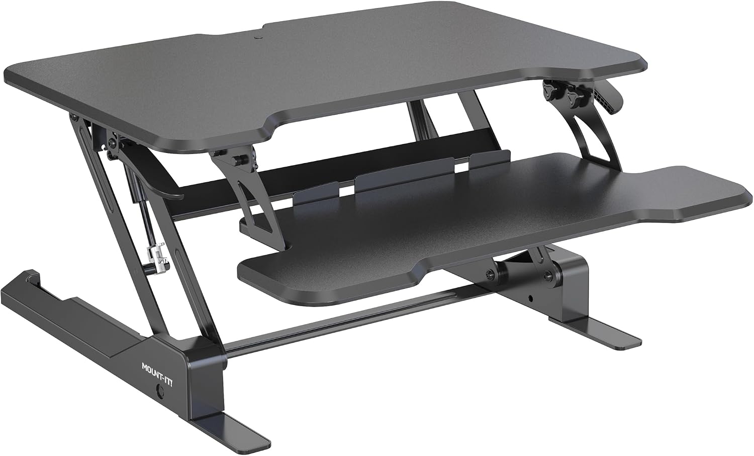 Mount-It! Height Adjustable Standing Desk Converter, Compact 30' Wide Tabletop Standing Desk Riser with Gas Spring, Desktop Stand Up Workstation with Keyboard Tray Fits Monitor or Laptop, Black