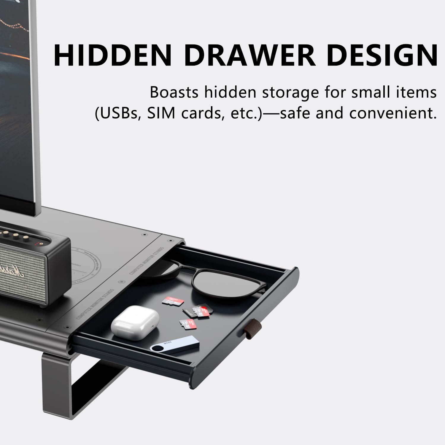 Monitor Stand with Docking Station, Aluminum Monitor Riser with 6-in-1 Docking Station: 4K HDMI, USB-C, USB 3.0, PD 100W, Wireless Charging,Metal Desk Stand with Storage-Silver Gray