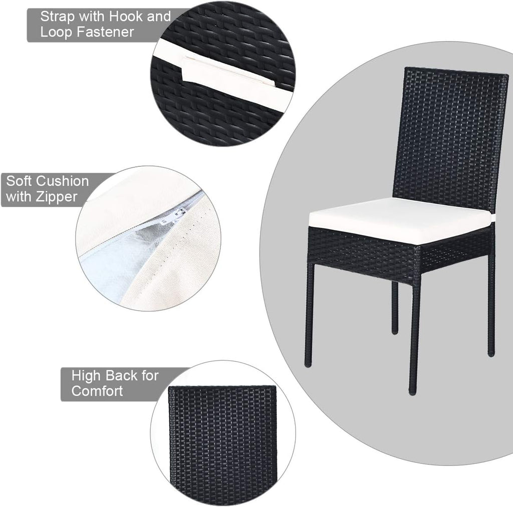 Tangkula 10 Pieces Wicker Patio Dining Set, Outdoor Rattan Table & Chairs Set with Padded Cushions, Patio Furniture Dining Glass Table Set for Balcony Patio Garden Poolside