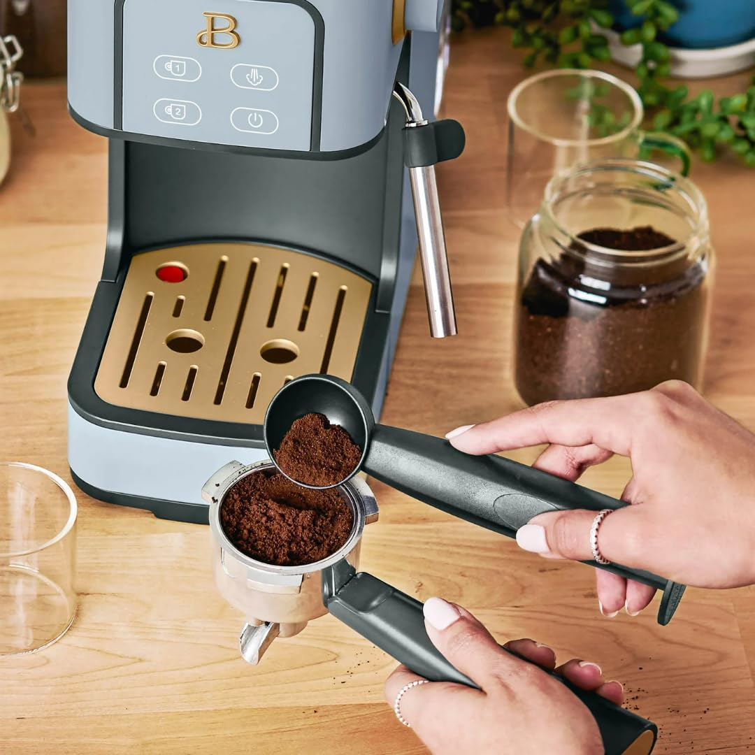 Slim Espresso Maker – 20‑Bar Pressure, Dual‑Spout 52 mm Portafilter, 50 oz Removable Tank, 2‑in‑1 Steam Wand & Touch Controls (Cornflower Blue)