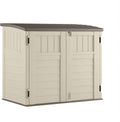 Suncast 34 Cu Ft Horizontal Resin Storage Shed - Outdoor Storage Shed with Floor Included, Lockable, Weatherproof, Fits Small to Medium Trash Cans, Generators, & Garden Tools, Vanilla Stoney