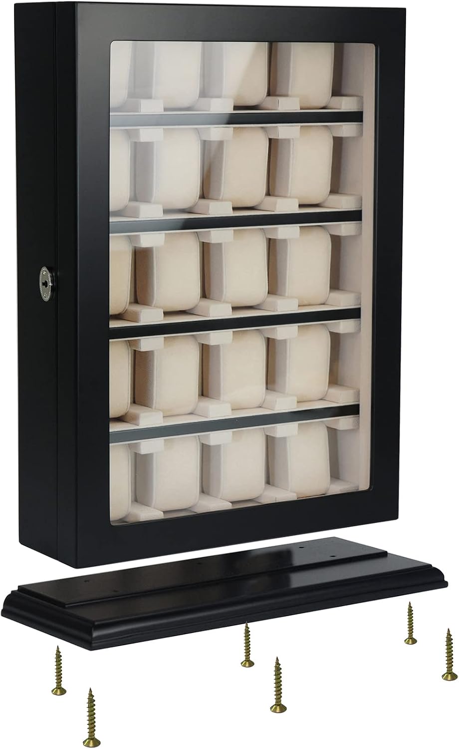 TIMELYBUYS 20 Piece Black Ebony Wood Watch Display Wall Hanging Case and Storage Organizer Box and Stand for Oversized Watches