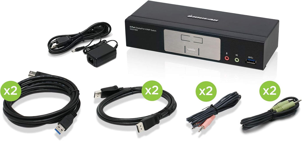 IOGEAR 2-Port DisplayPort KVMP Switch - 4K 60Hz - 2-Port USB 3.1 Hub 5Gbps - Keyboard Mouse Input - 7.1 HD Audio - Front Panel Selector - TAA Compliant - Mac/Win - GCS1932