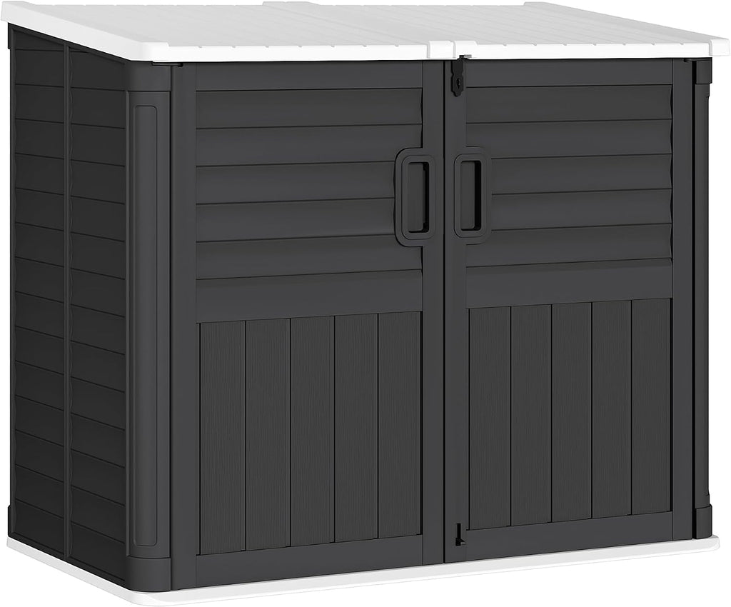 Greesum Outdoor Trash Can Storage Shed, 34 Cu.ft Horizontal Outdoor Storage Cabinet, Waterproof for Garden, Pool Storage, Garbage Cans, Black