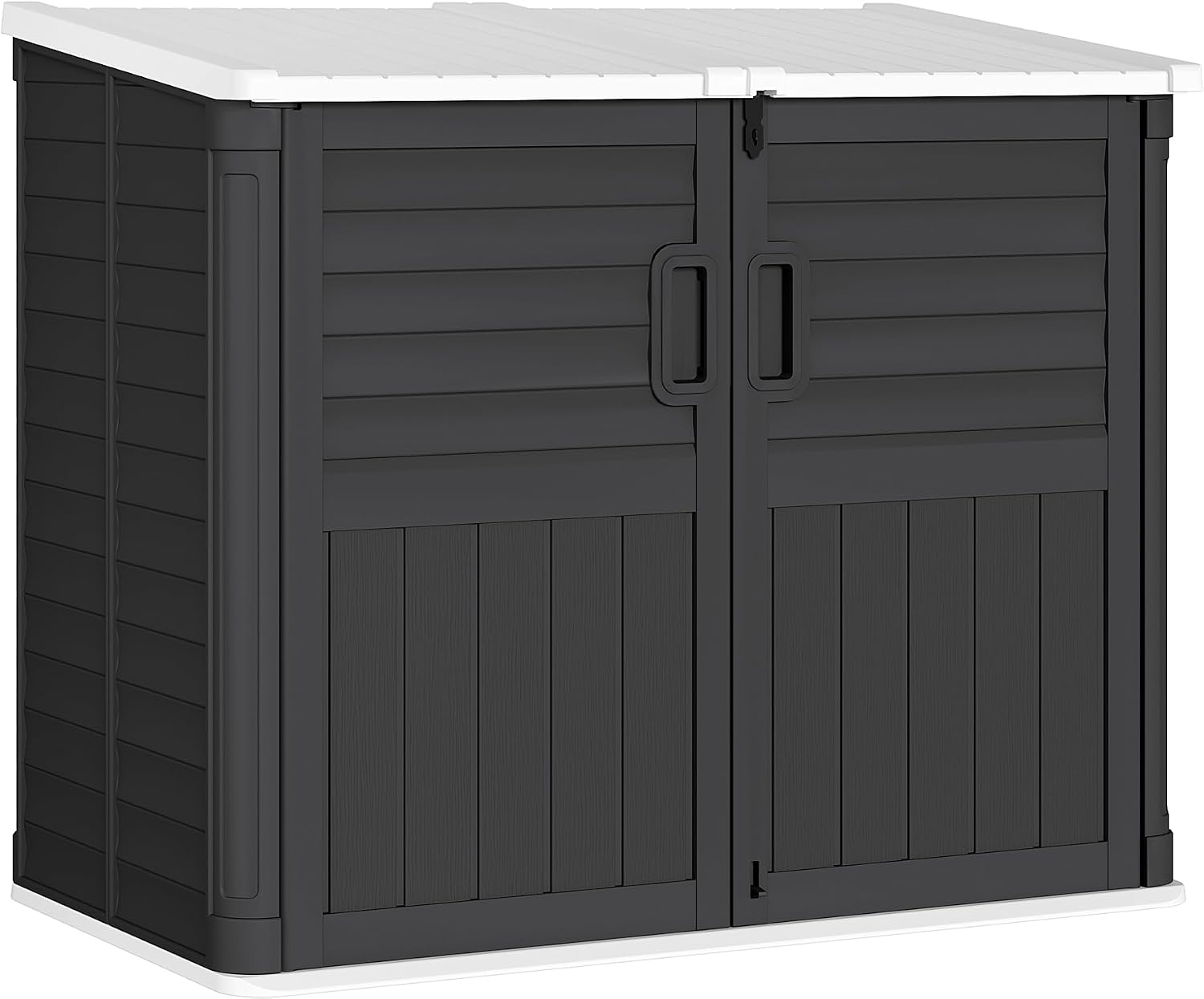 Greesum Outdoor Trash Can Storage Shed, 34 Cu.ft Horizontal Outdoor Storage Cabinet, Waterproof for Garden, Pool Storage, Garbage Cans, Black