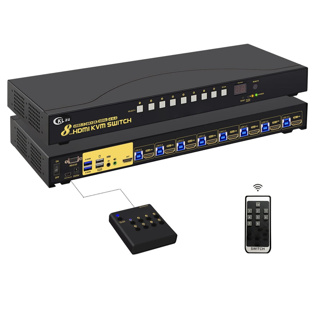 8 Port USB 3.0 Rack Mount HDMI KVM Switch 4K60Hz with Audio, 2 pcs USB 3.0 Hub, and Cables Supports Keyboard Mouse Switching