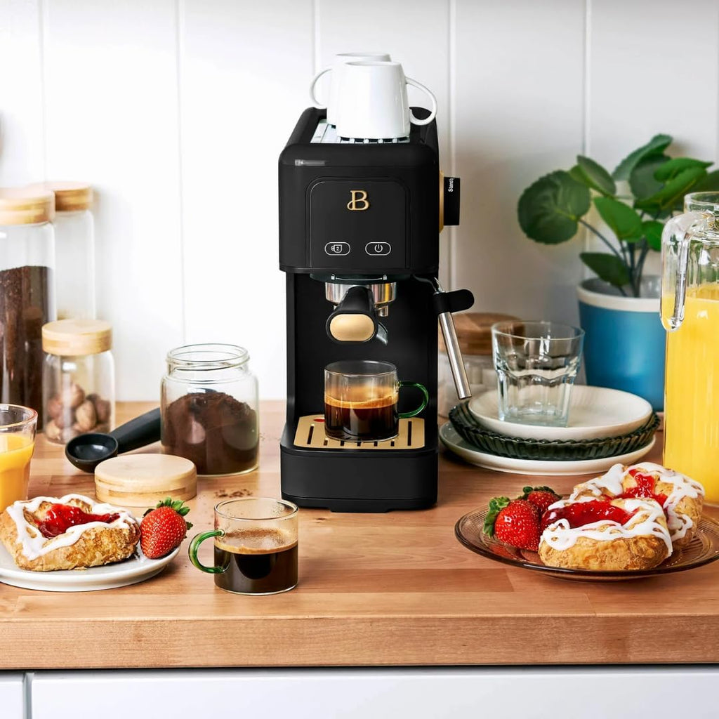 Slim Espresso Maker – 20‑Bar Pressure, Dual‑Spout 52 mm Portafilter, 50 oz Removable Tank, 2‑in‑1 Steam Wand & Touch Controls (Black Sesame)