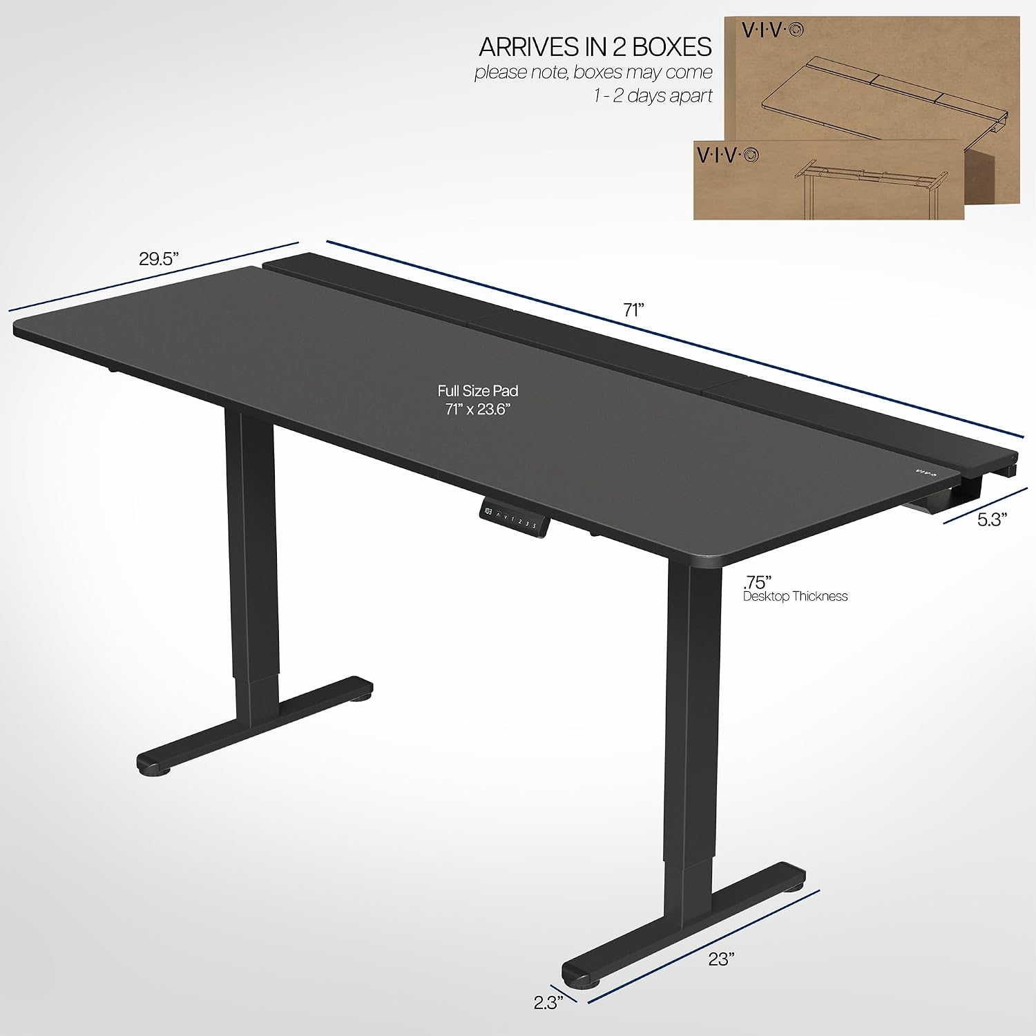 VIVO Electric 71 x 30 inch Standing Desk with Concealed Cable Trays and Full-Size Mouse Pad, Dual Motor Memory Controller Height Adjustment, Black Top Black Frame, DESK-KIT-E2B-P3B-71