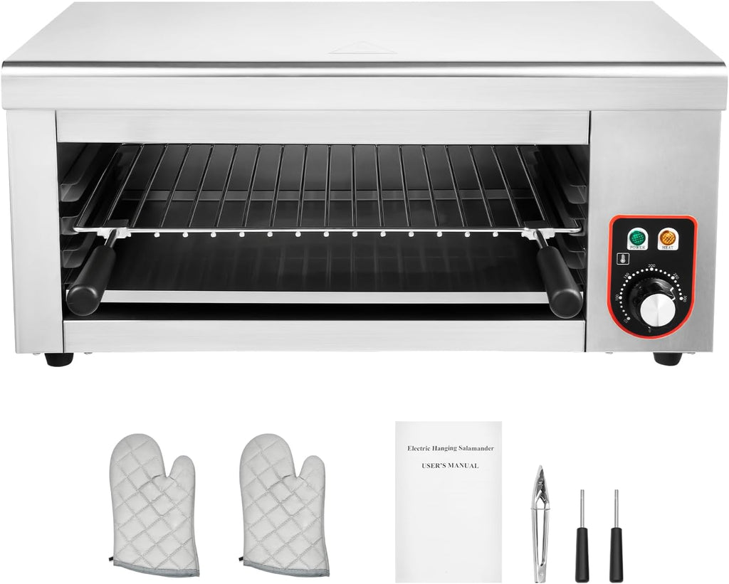 Salamander Broiler, 1500W 110V Electric Cheese Melter Commercial Stainless Steel Raclette Grill Cheesemelter Broiler Adjustable Toaster Oven w/122-572°F Temperature Control Function for Home Hotels