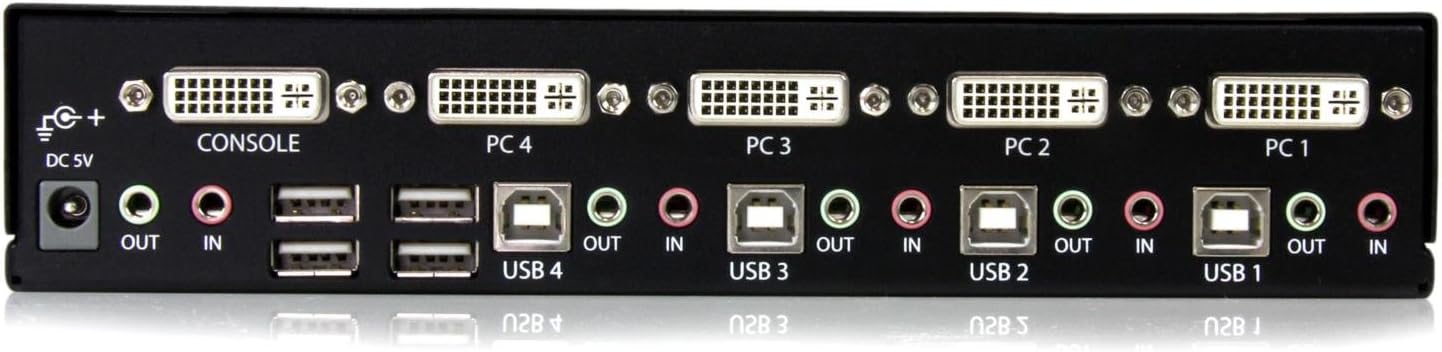 StarTech.com 4-Port KVM Switch for DVI Computers - 1U Rack-Mount KVM Switch with Audio - DVI KVM switch -2 port - 1U , TAA (SV431DVIUA)