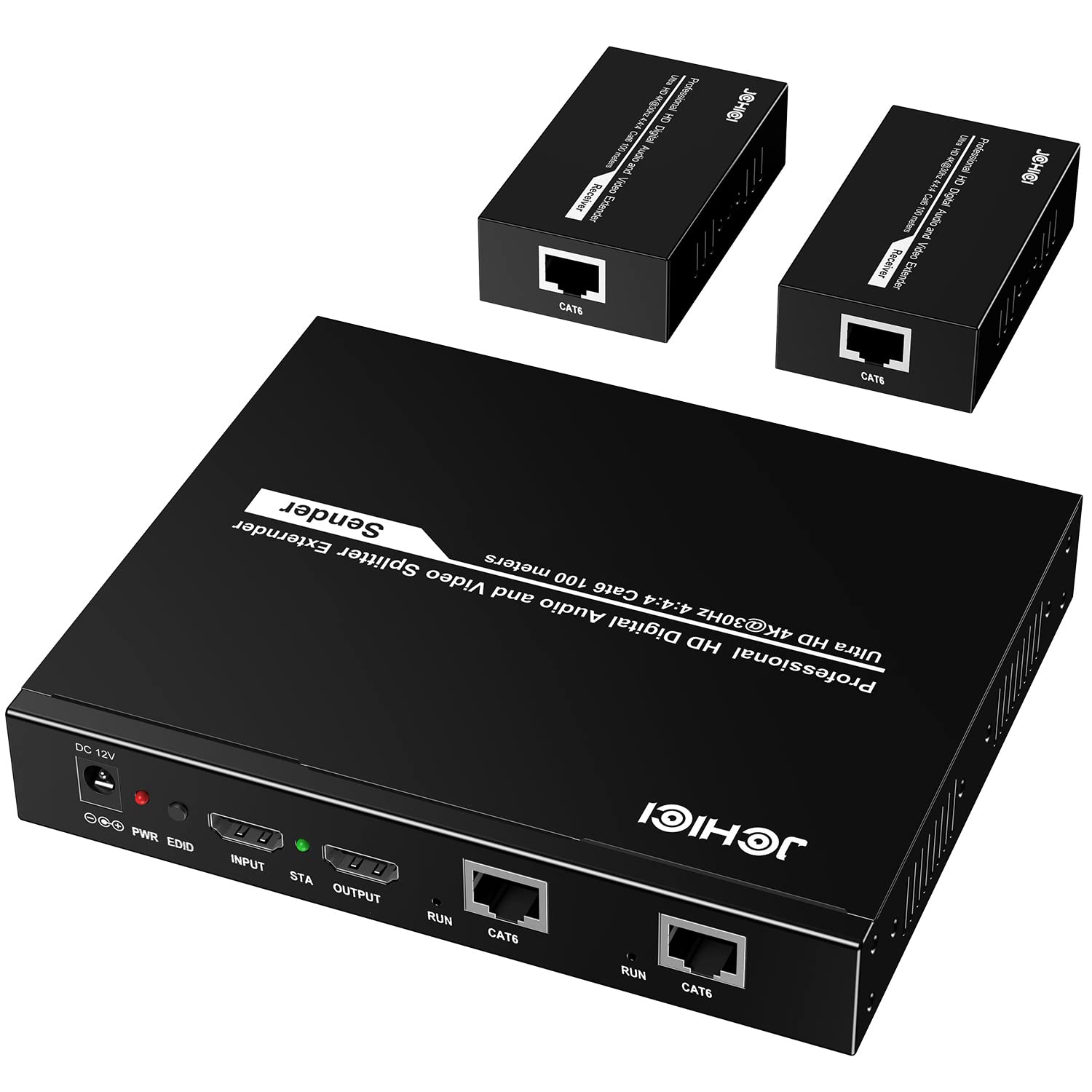 HDMI Extender Splitter 1 x 2, JCHICI 4K@30Hz 100M(328fts) HDMI Splitter with Loopout and EDID Copy Function, Lossless Transmission and Zero Latency, Support 3D