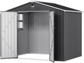 8x6 FT Outdoor Storage Shed, Metal Garden Shed - Tool Storage Sheds with Lockable Doors & 1 Clear Window, Waterproof Outside Storage Building for Backyard, Patio (Black; Floor Not Included)