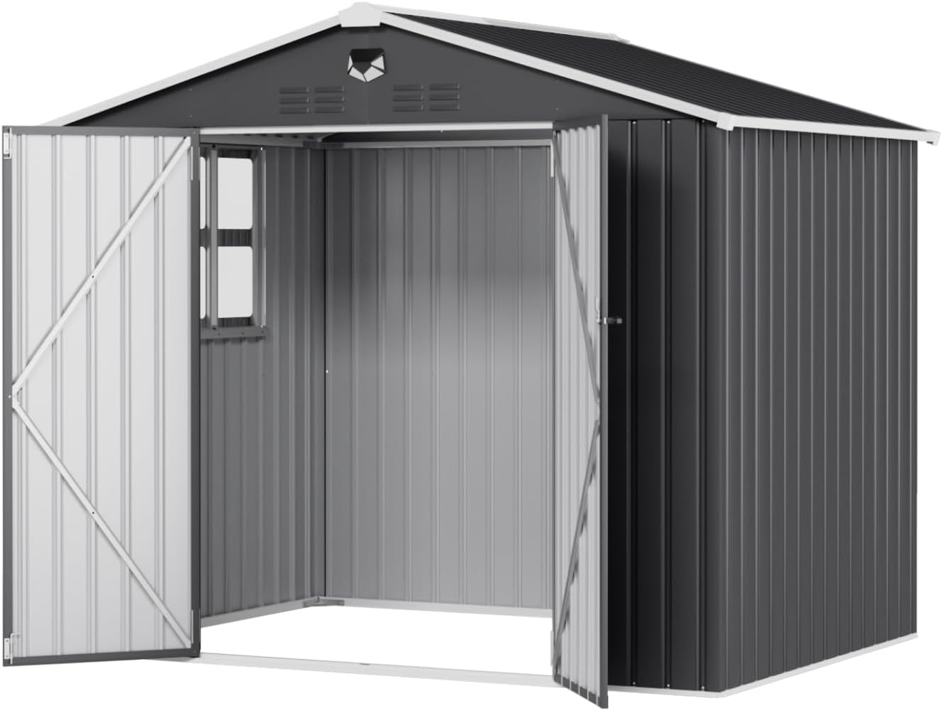 8x6 FT Outdoor Storage Shed, Metal Garden Shed - Tool Storage Sheds with Lockable Doors & 1 Clear Window, Waterproof Outside Storage Building for Backyard, Patio (Black; Floor Not Included)