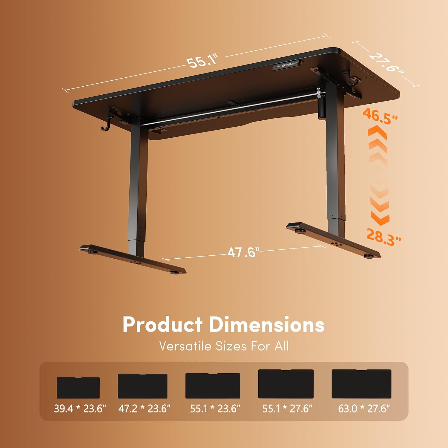 FEZIBO Standing Desk, 55×28 Inches Electric Height Adjustable, Sit Stand Up, Computer Office Desk with Splice Board, Black Frame/Black TOP