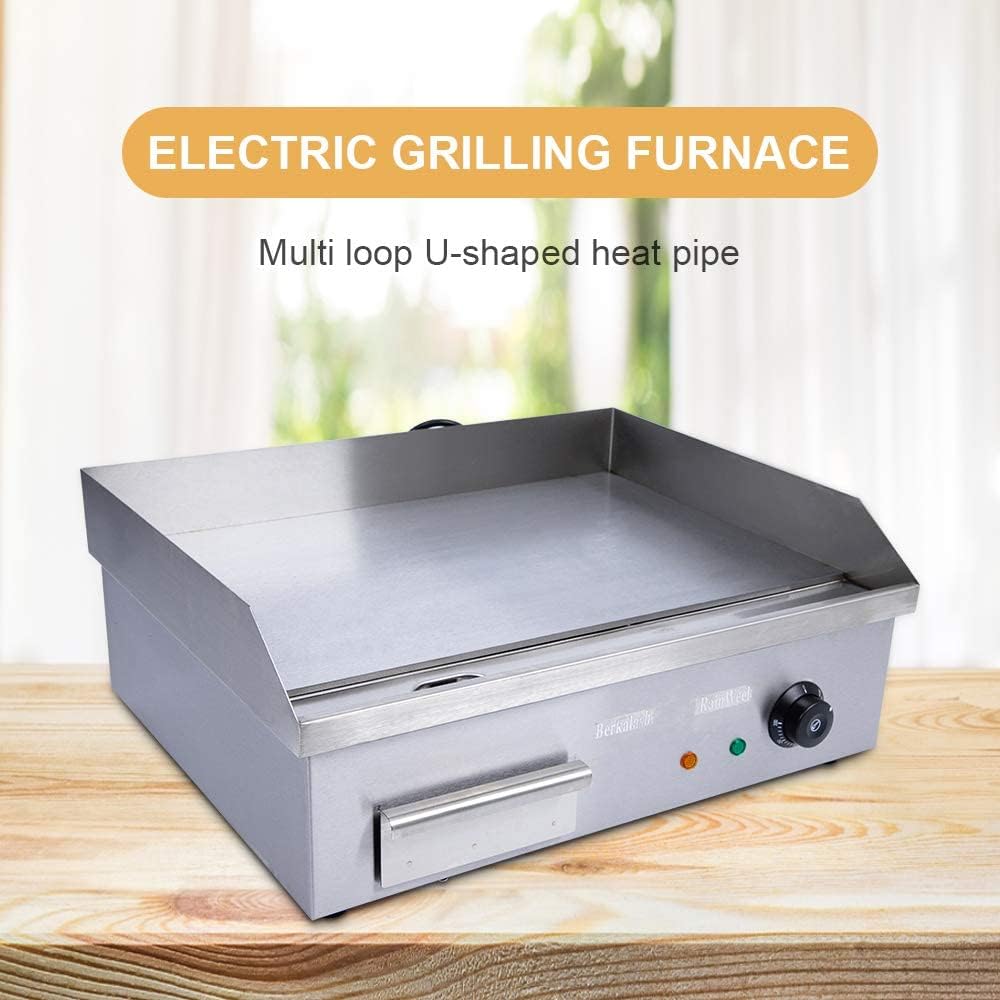 22Inch Electric Countertop Griddle - 3000W Commercial One-Piece Tabletop Flat Top Grill Stainless Steel Large Pan Griddle For BBQ Teppanyaki Cooking, Cooking Area: 22'x14', US Plug Included
