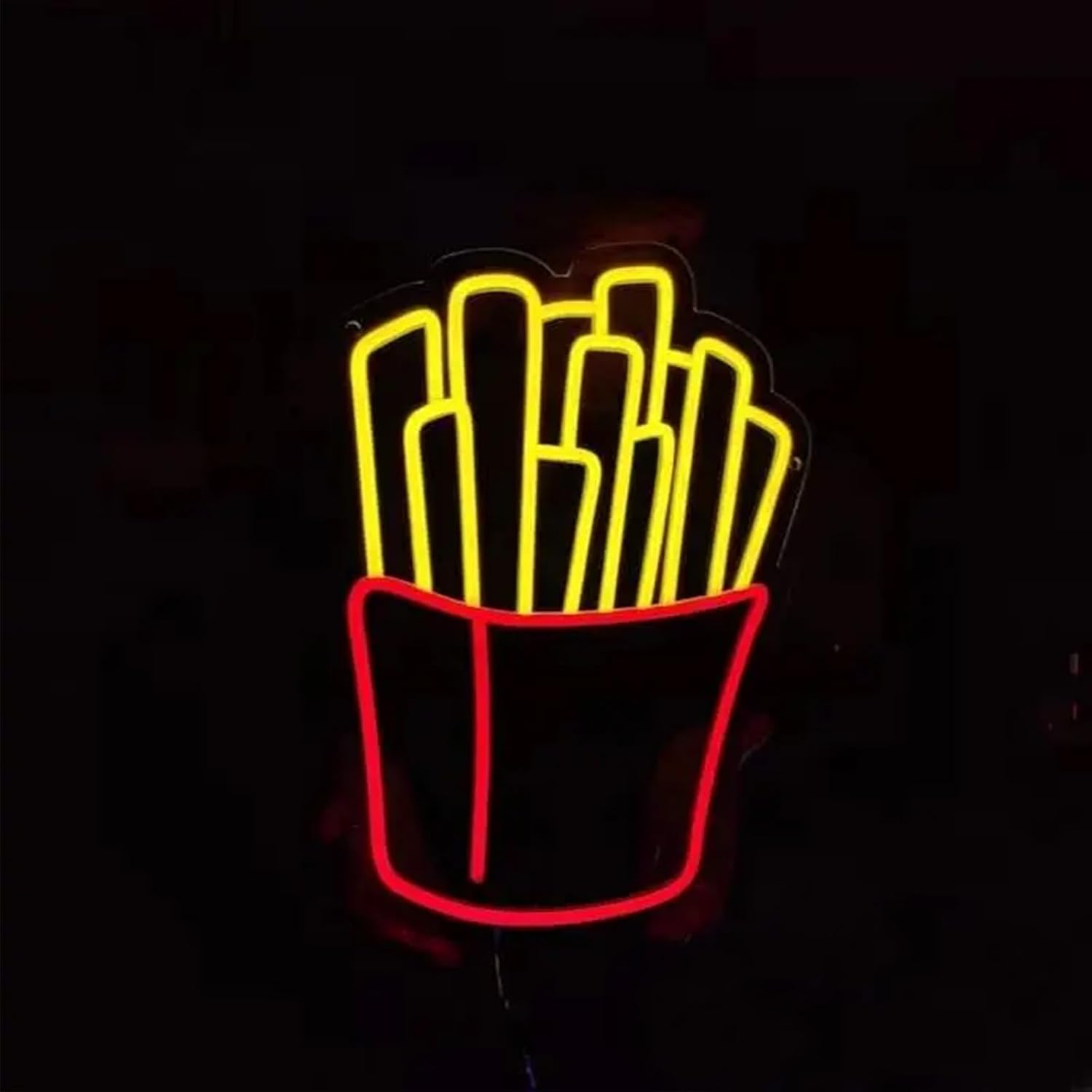 French Fries Neon Sign 25 inches Led Light Signs Dimmable Fries Neon Signs for Wall Decor Neon Light Up Sign for Restaurant Shop Unique Business Fast Food Shop Bar Birthday Decor
