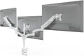 Mount-It! Triple Monitor Stand for Desk, 3 Arm Monitor Mount with Gas Spring Height Adjustment, Fits 13–32 Inch Screens up to 17.6 lbs per Arm, VESA 75x75 & 100x100, Clamp-On Desk Installation, White