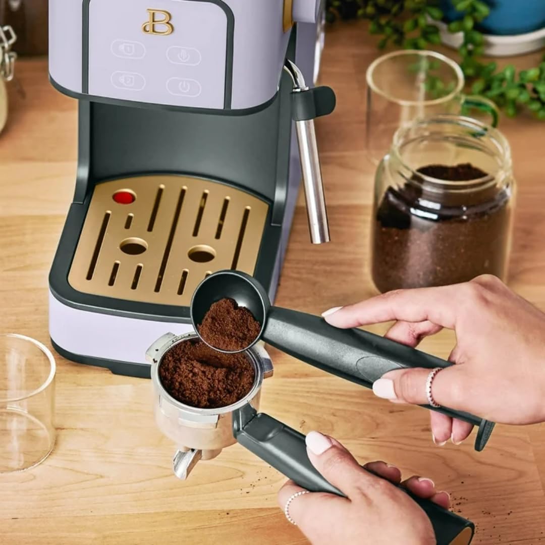 Slim Espresso Maker – 20‑Bar Pressure, Dual‑Spout 52 mm Portafilter, 50 oz Removable Tank, 2‑in‑1 Steam Wand & Touch Controls (Lavender)