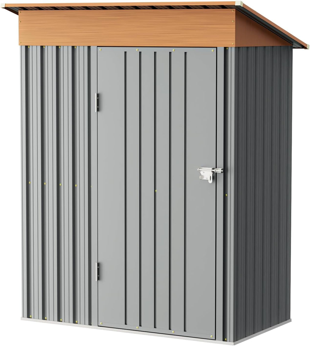 Verdeluxe 5x3FT Multi-Used Shed & Outdoor Storage Shed with Floor Frame, Lockable Doors, Compact Metal Tool Shed for Garden, Backyard, Patio, Utility, and Various Storage(Matte Gray)