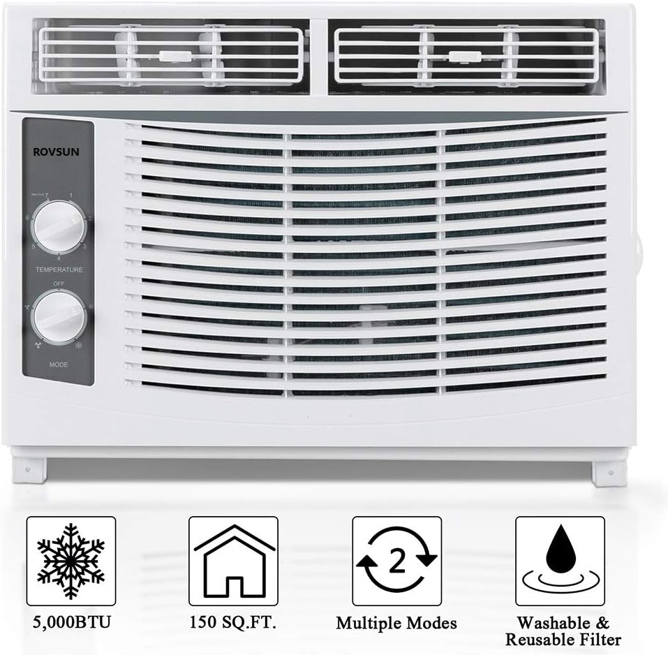 ROVSUN 5000 BTU Air Conditioner Window Unit, 115V/60Hz AC for Window, Cooling Rooms up to 150 Sq. Ft, Easy Install Kit Included, White