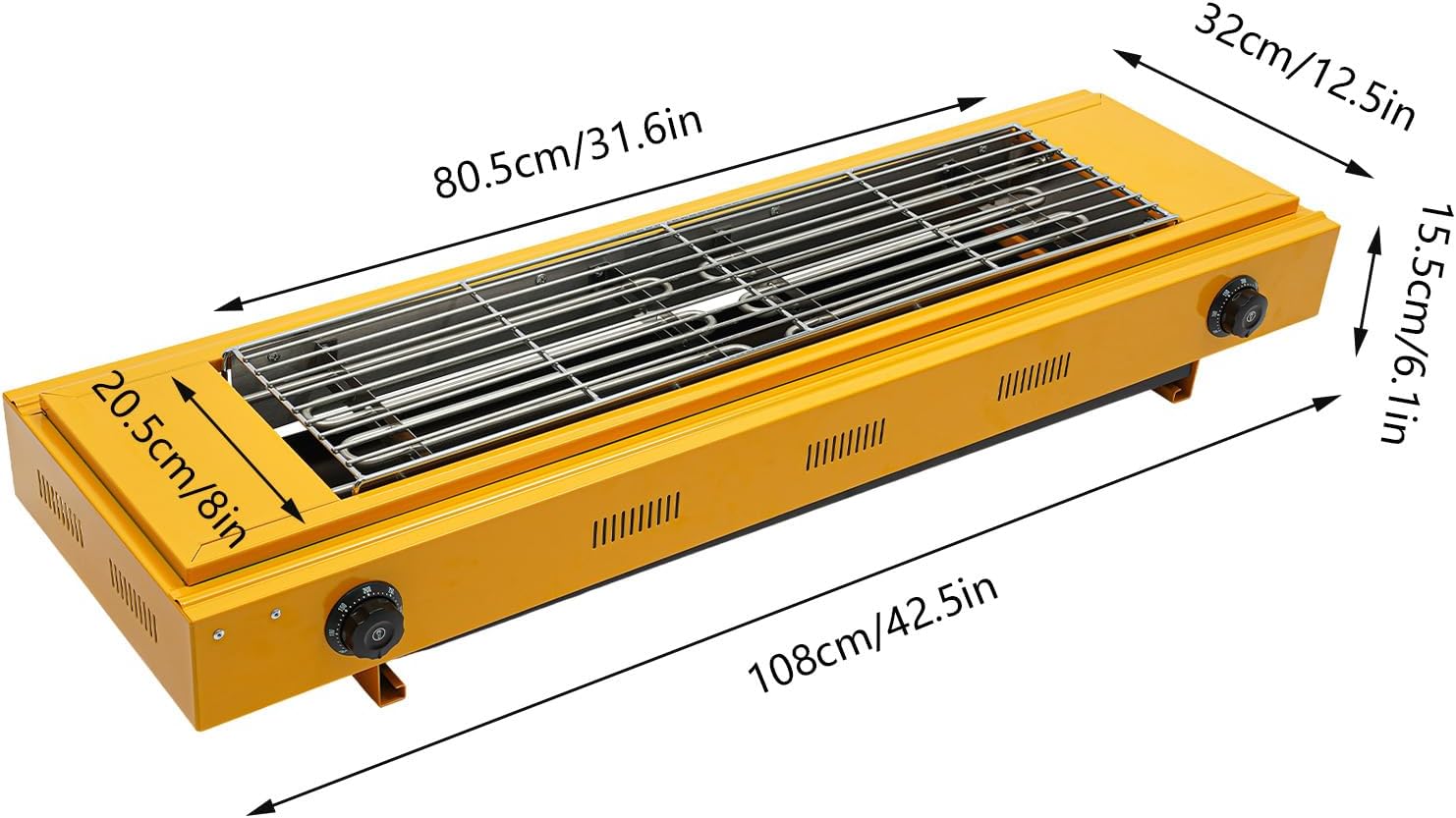 Double head Temperature Controlled Electric Grill, Adjustable Temperature Control to 572℉, Portable Outdoor Barbecue Grill, Household And Commercial Electric Skewer Grill Yellow