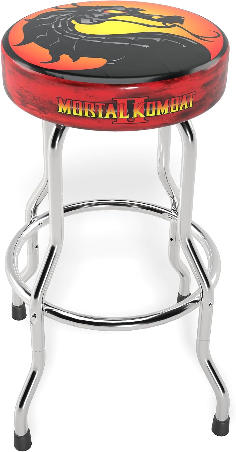 ARCADE1UP Officially Licensed Adjustable Stool with Chrome-Plated Steel Frame and High-Density Foam Padding for Supreme Gaming Comfort (Mortal Kombat II)
