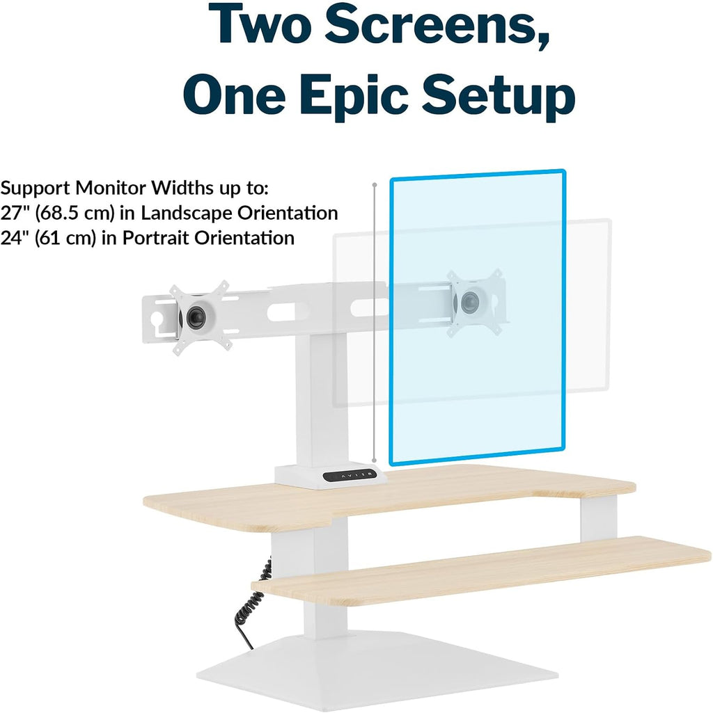 Vari VariDesk Premier Electric Converter -All-in-One Standing Desk Height Adjustable Riser - USB-A & USB-C - Ideal for Home Office Workspace - Dual Monitor Mount Computer Workstation (Light Wood)