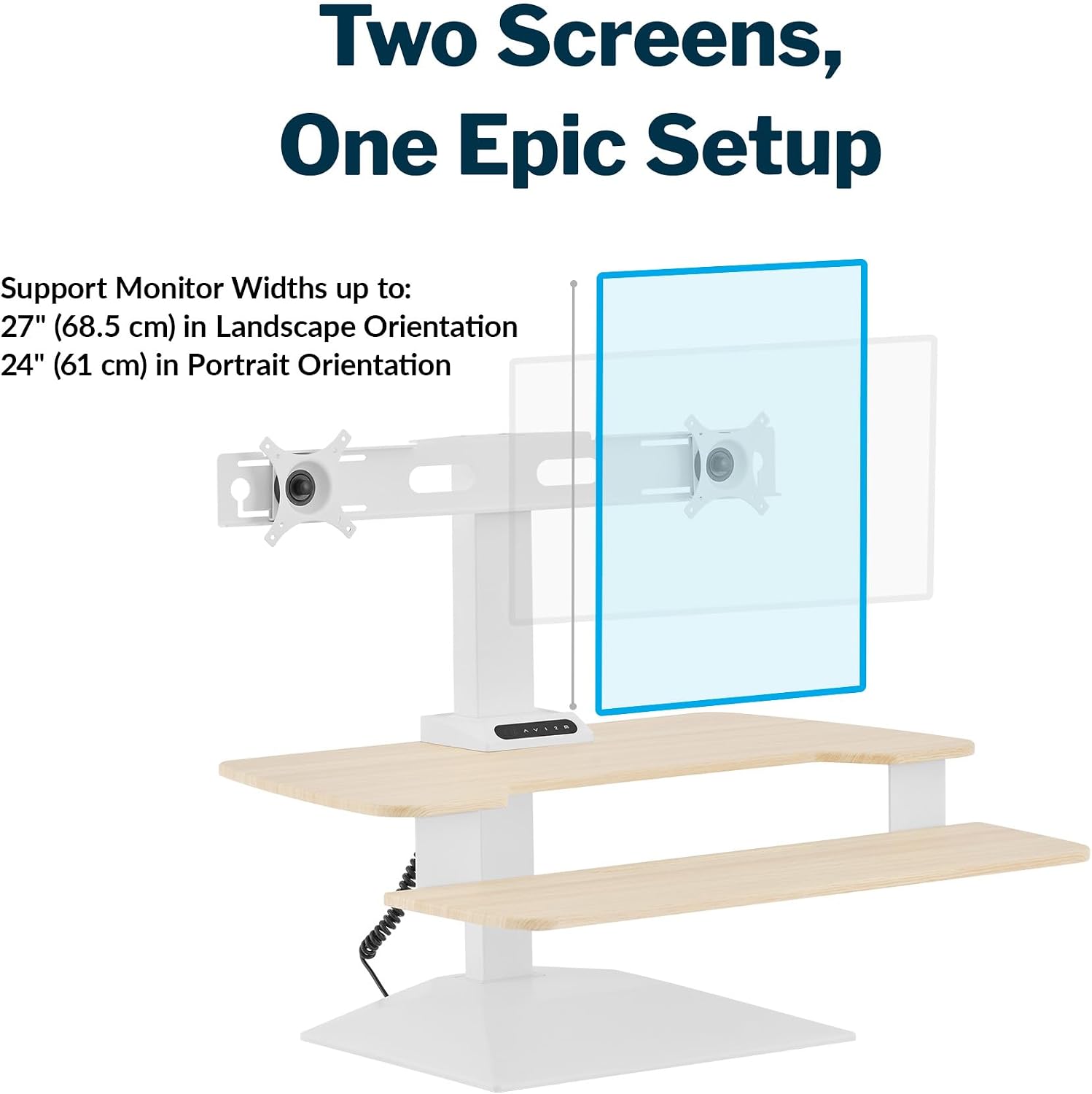 Vari VariDesk Premier Electric Converter -All-in-One Standing Desk Height Adjustable Riser - USB-A & USB-C - Ideal for Home Office Workspace - Dual Monitor Mount Computer Workstation (Light Wood)