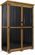 Outdoor Storage Cabinet Wood & Metal with Waterproof Roof, Garden Tool Shed with 4 adjustable reinforced feet with metal brackets, 3 Removable Shelves, 6 T-Hinge, Magnetic door,18.1'D x 49'W x 68.5'H
