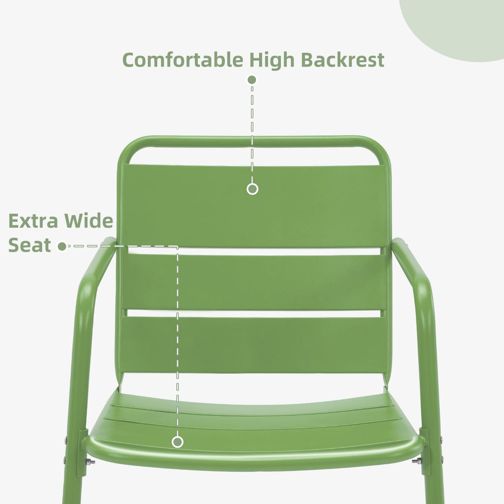 MELLCOM Patio Chairs Set of 2, Small Patio Furniture Set - 2 C-Spring Metal Chairs, Outdoor Bistro Set for Balcony, Front Porch, Poolside, Garden, Deck, Indoor, Green