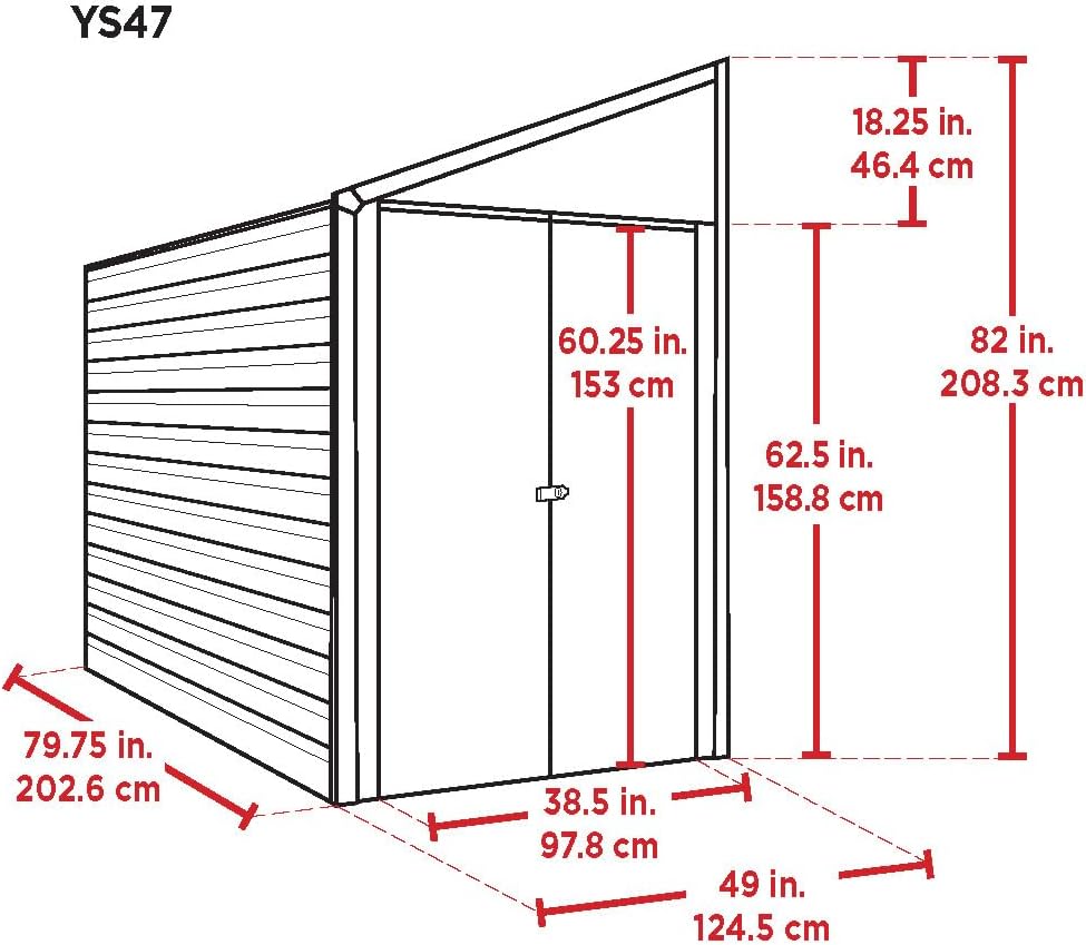 Arrow Yardsaver 4' x 7' Galvanized Steel Outdoor Storage Shed with Sloped Roof and Double-Door Entry, UV-Resistant Steel Floorless Compact Storage Shed, Charcoal
