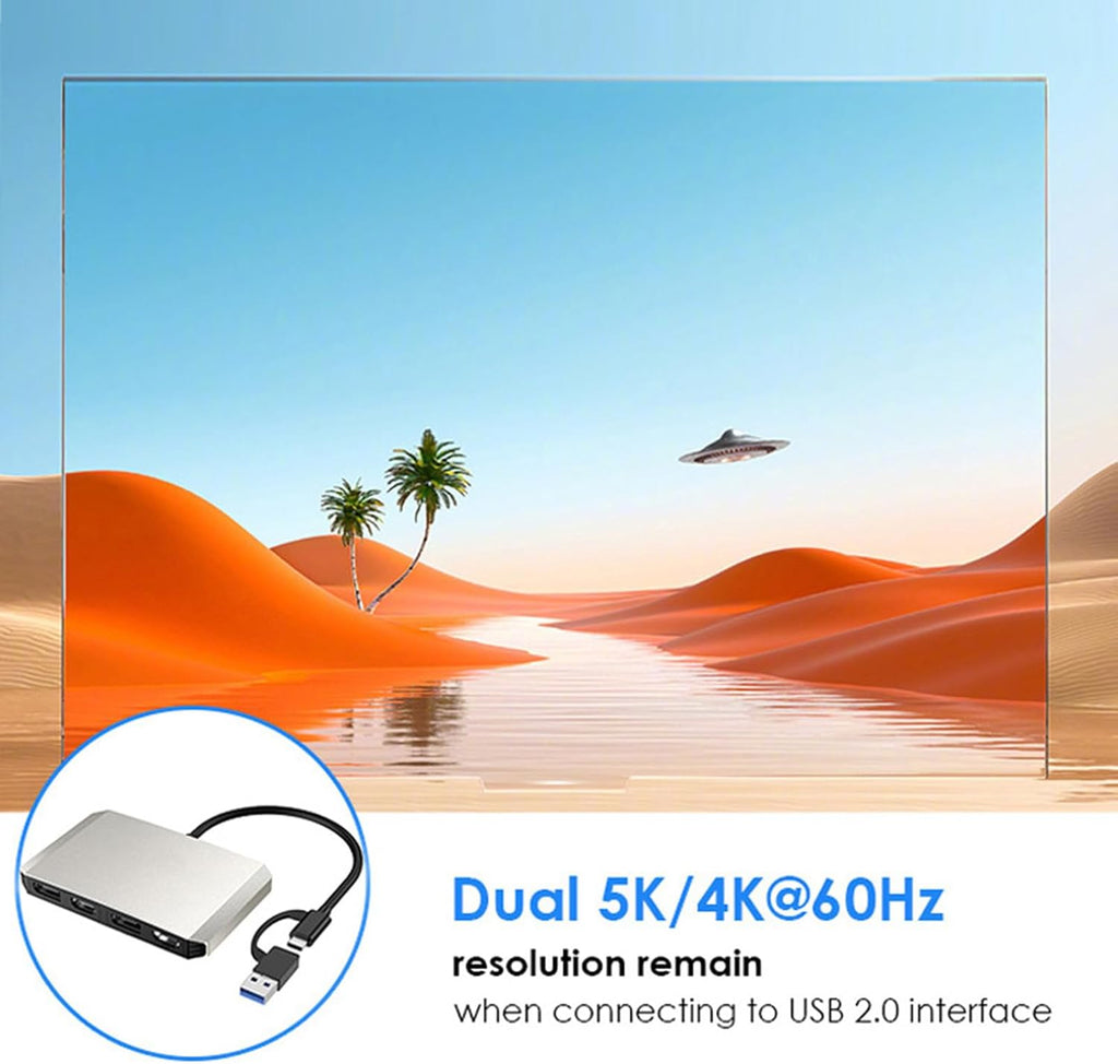 ASHATA USB C and USB 3.0 to Dual 4K DisplayPort HDMI Adapter, Monitor Splitter Extended Display for Dual Monitor 4K@60Hz DisplayPort Splitter, Aluminum Alloy